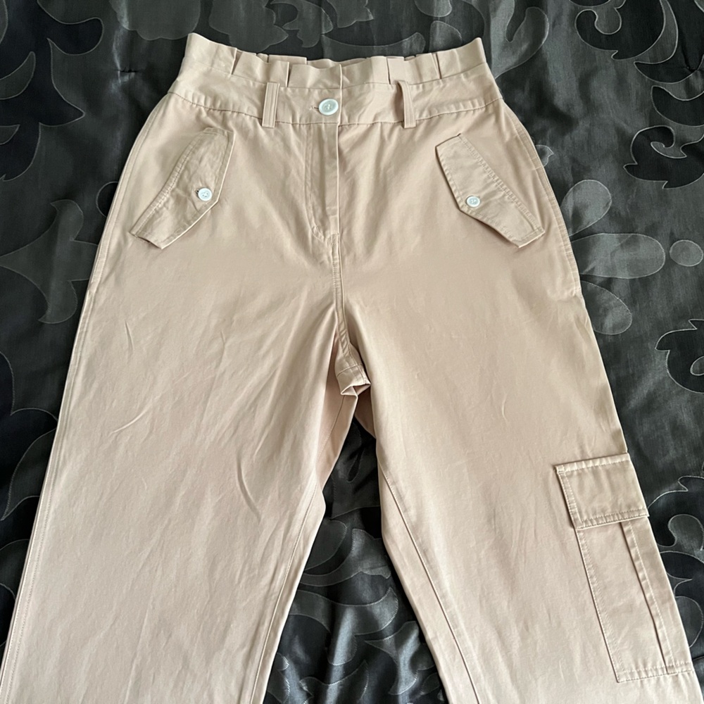 Notes Du Nord NWOT Mia High Waist Ruffled Casual Cargo Pants Tan EU 36/ S/M